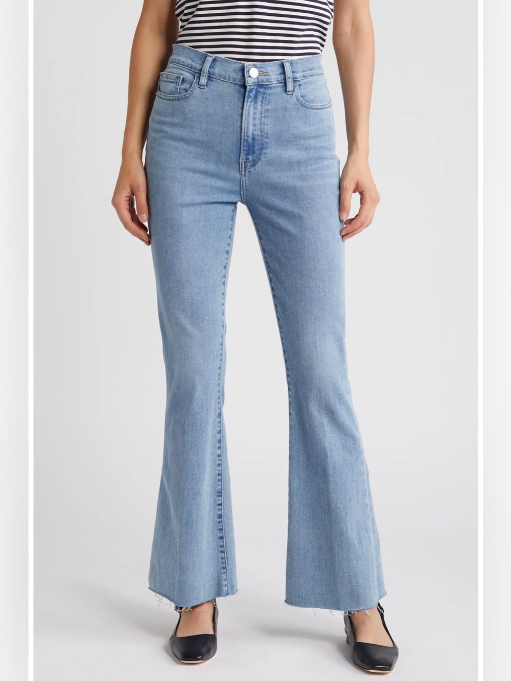 FRAME Le Easy Flare Raw Hem Jeans Size 26 Blue High Rise Stretch Fall Denim